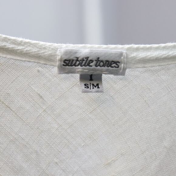 Subtle Tones Linen Tunic Top White Raw Hem Pullover S/M Made in USA - Picture 6 of 7